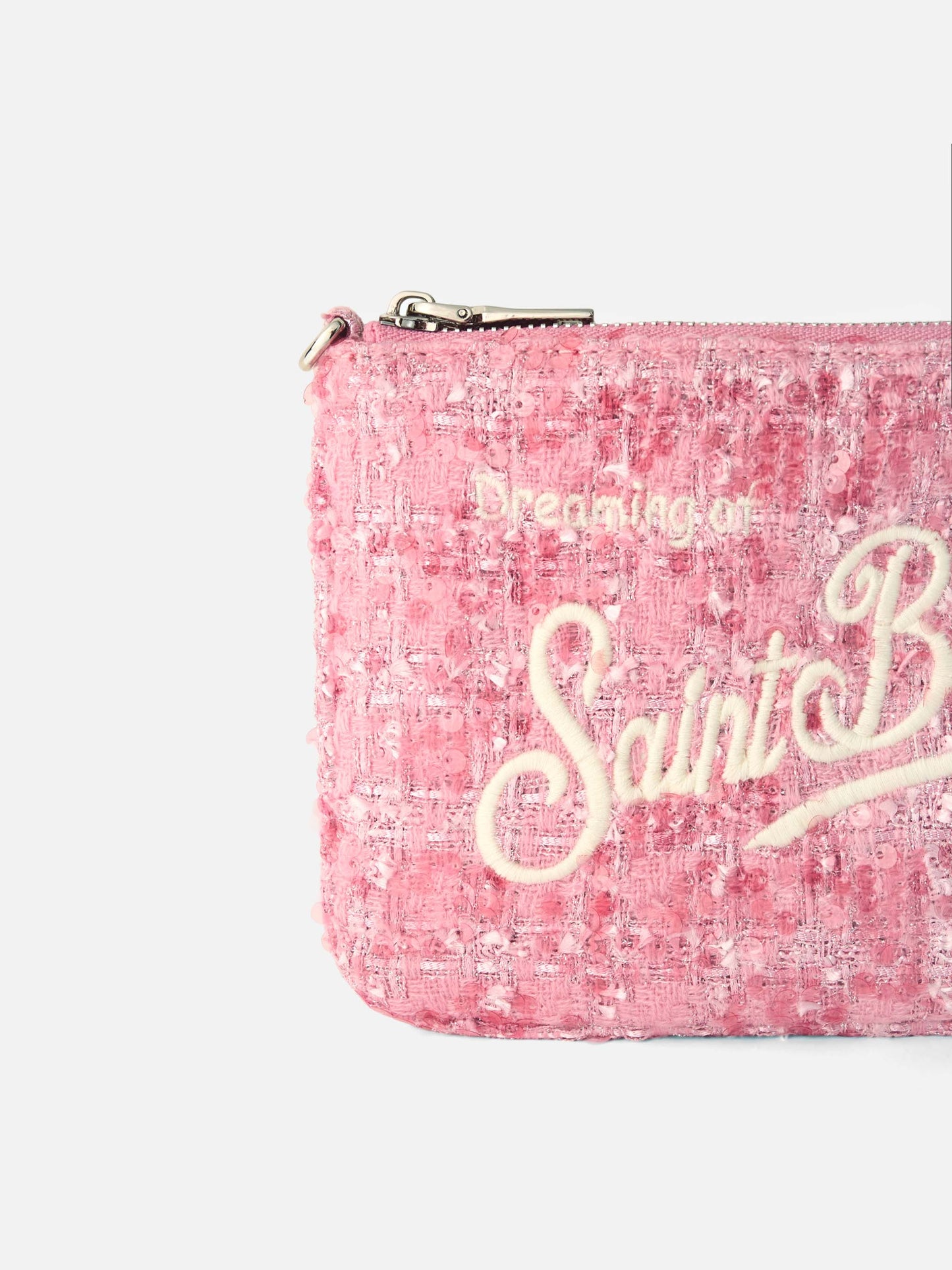 Pink tweed pouch Mini Parisienne with handle
