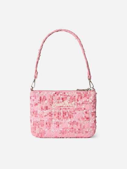 Pink tweed pouch Mini Parisienne with handle