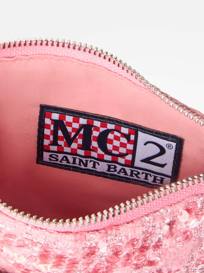 Pink tweed pouch Mini Parisienne with handle