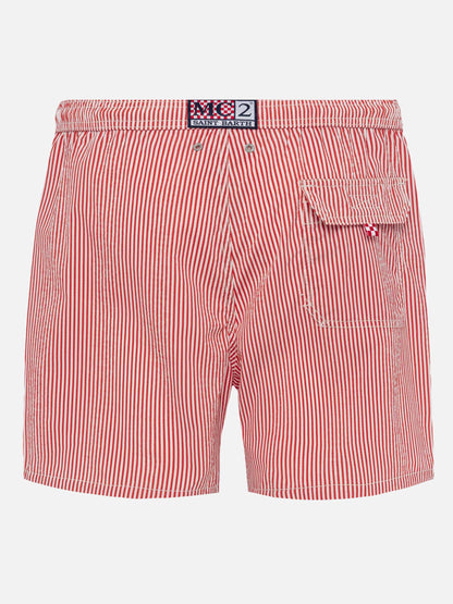 Seersucker red striped classic light swim shorts Patmos