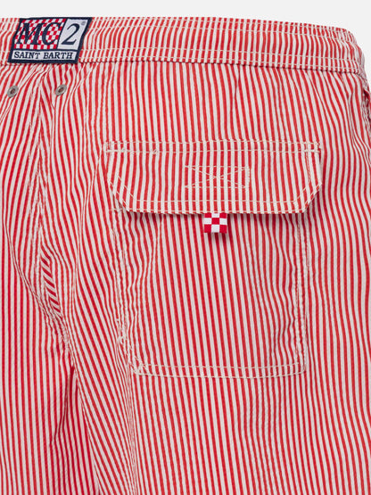 Seersucker red striped classic light swim shorts Patmos