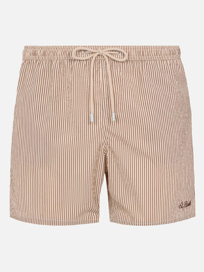 Seersucker beige striped classic light swim shorts Patmos