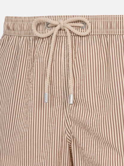 Seersucker beige striped classic light swim shorts Patmos