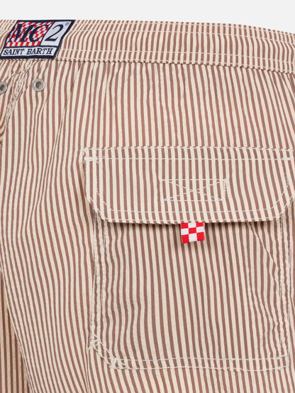 Seersucker beige striped classic light swim shorts Patmos