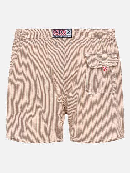 Seersucker beige striped classic light swim shorts Patmos