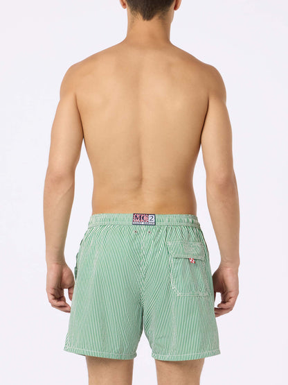 Seersucker green striped classic light swim shorts Patmos