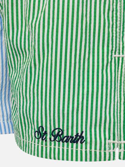 Patmos Jr seersucker striped mid-length swim shorts