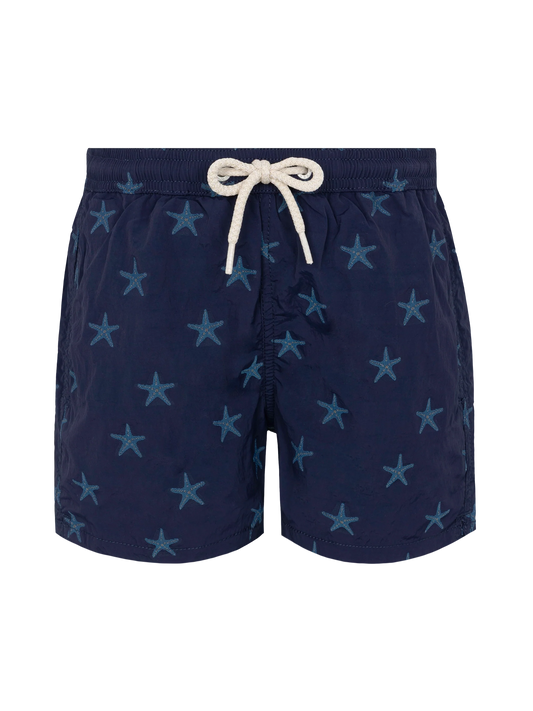 Patmos Jr mid-length swim shorts with seastar jacquard