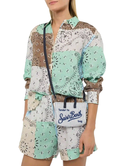 Linen Phone Bag with light blue striped print - MC2 Saint Barth