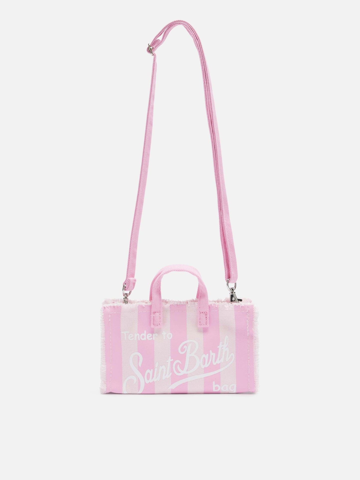 Cotton canvas Phone Bag with pink striped print - MC2 Saint Barth