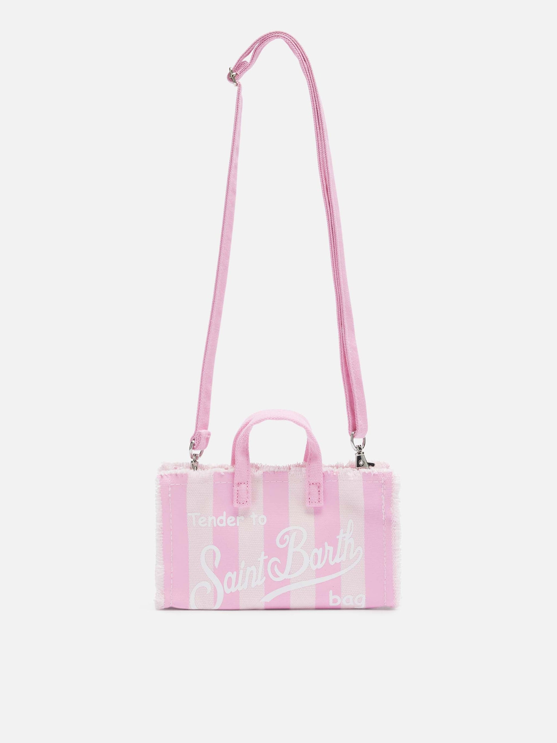 Cotton canvas Phone Bag with pink striped print - MC2 Saint Barth