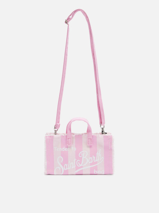 Cotton canvas Phone Bag with pink striped print - MC2 Saint Barth
