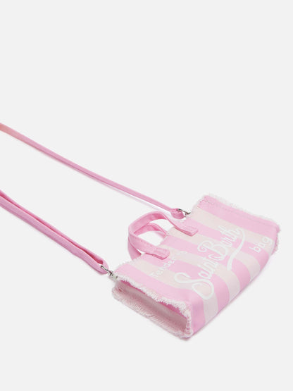 Cotton canvas Phone Bag with pink striped print - MC2 Saint Barth