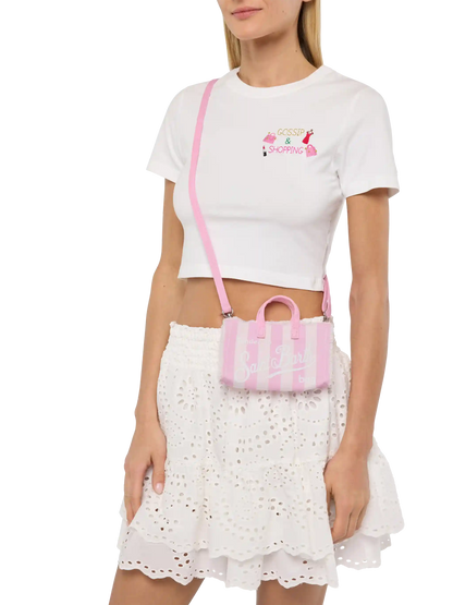 Cotton canvas Phone Bag with pink striped print - MC2 Saint Barth