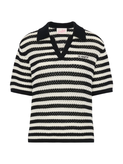 Pixie black striped knit polo