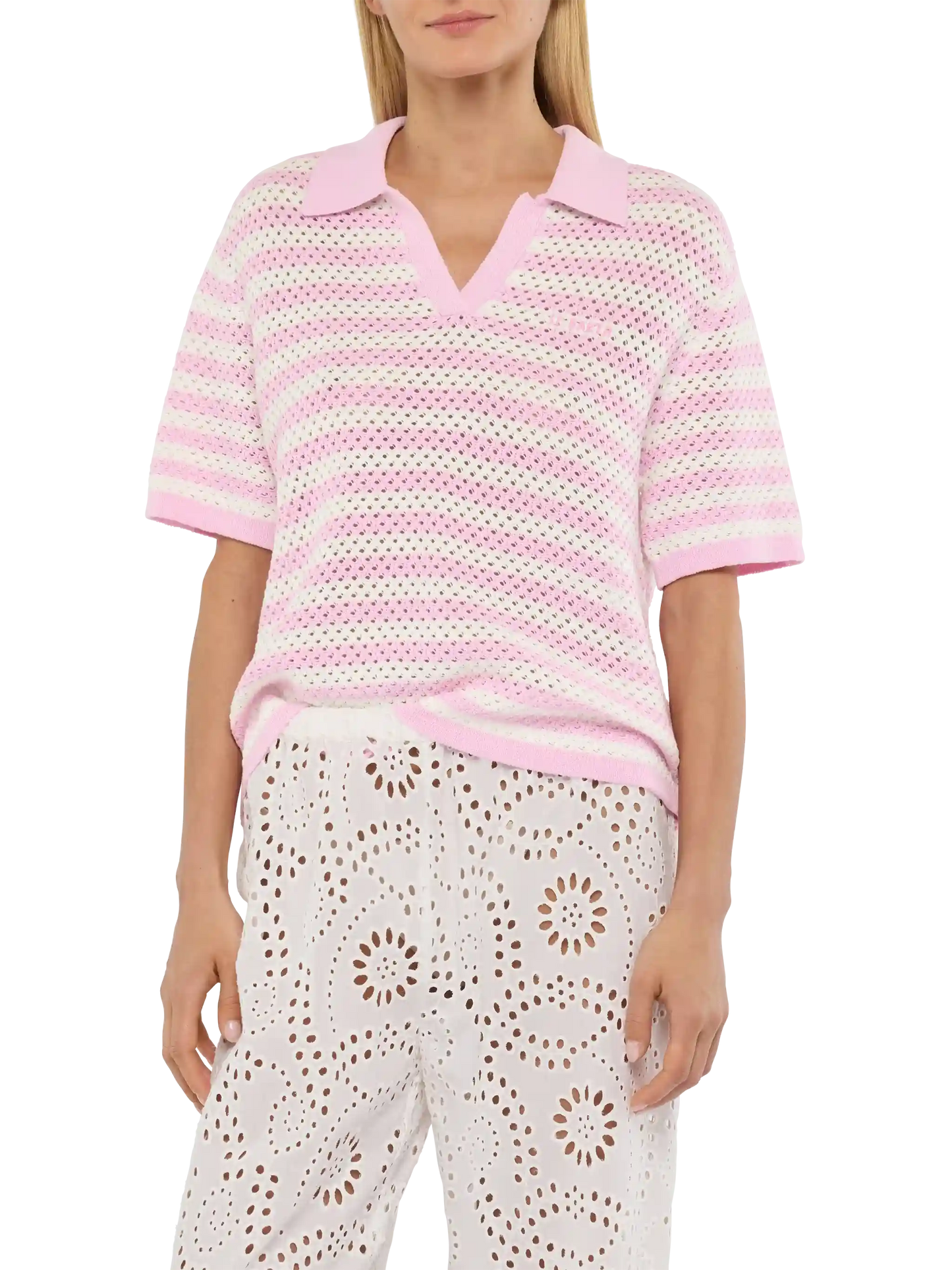 Pixie pink striped knit polo