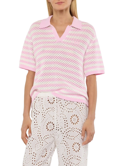 Pixie pink striped knit polo