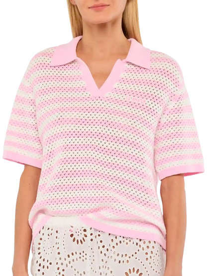 Pixie pink striped knit polo