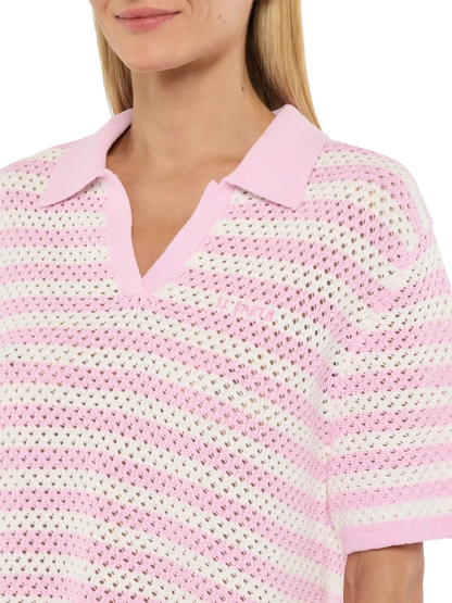 Pixie pink striped knit polo