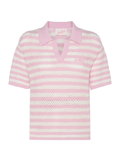 Pixie pink striped knit polo