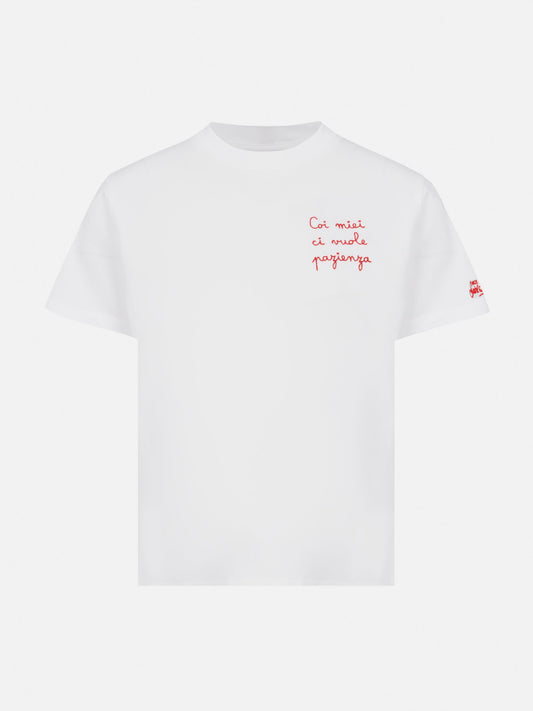 Portofino Jr cotton jersey t-shirt with Coi miei ci vuole pazienza  embroidery