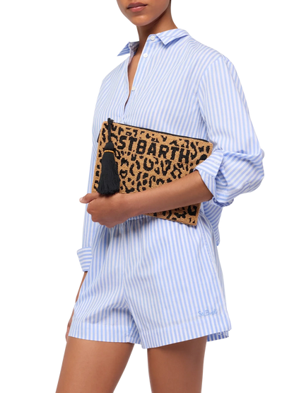 Pearl Pouch with animalier beaded pattern