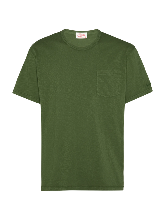 Military green flamed cotton t-shirt President with embroidery