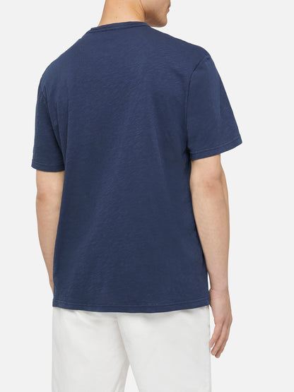 Navy blue flamed cotton t-shirt President with embroidery