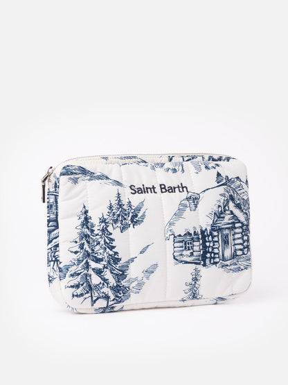 Puffer table case with toile de jouy print