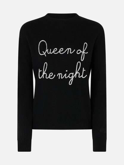 Woman black sweater New Queen with Queen of the night  embroidery