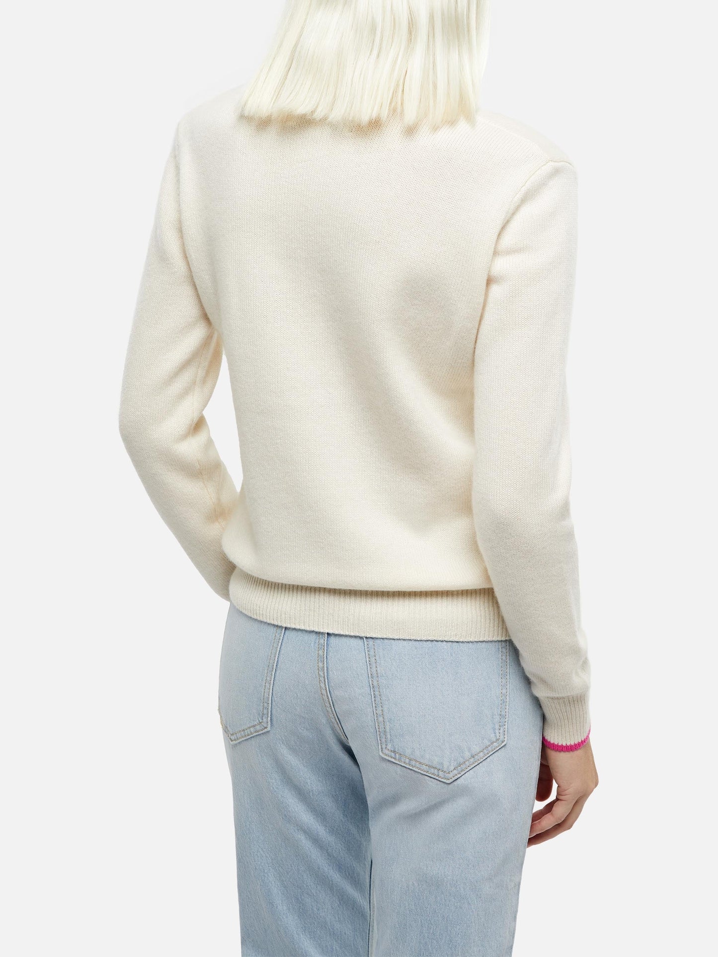 Woman white sweater New Queen with Viziata jacquard with rhinestones