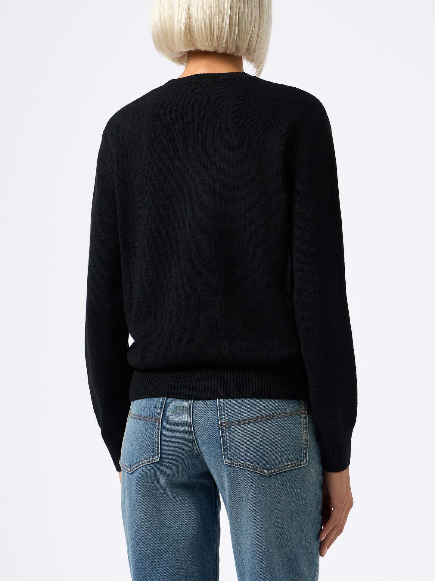 Woman black sweater New Queen with I'm too expensive jacquard with rhinestones