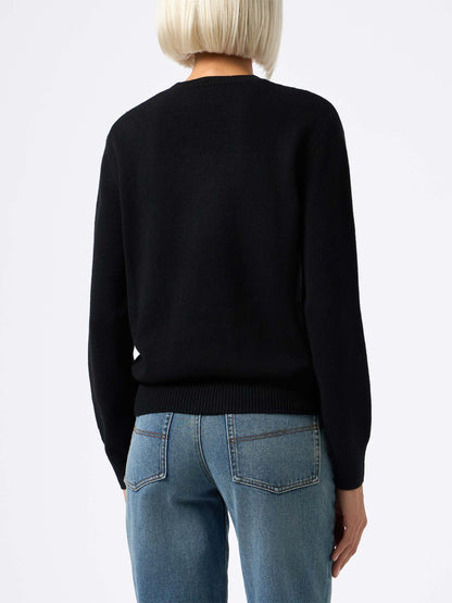 Woman black sweater New Queen with I'm too expensive jacquard with rhinestones