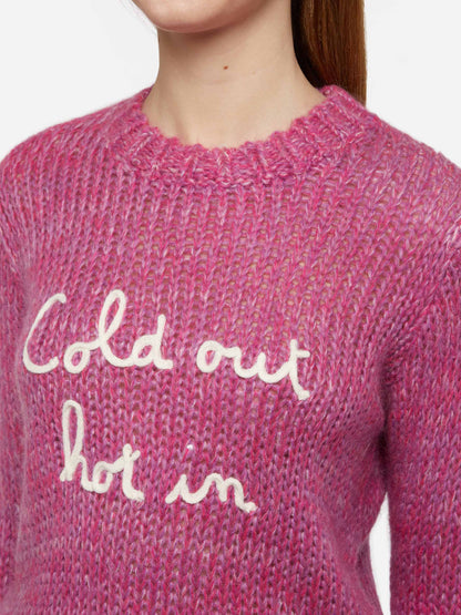 Woman crewneck soft sweater with Cold Out Hot In embroidery