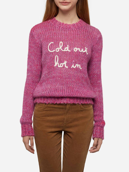 Woman crewneck soft sweater with Cold Out Hot In embroidery