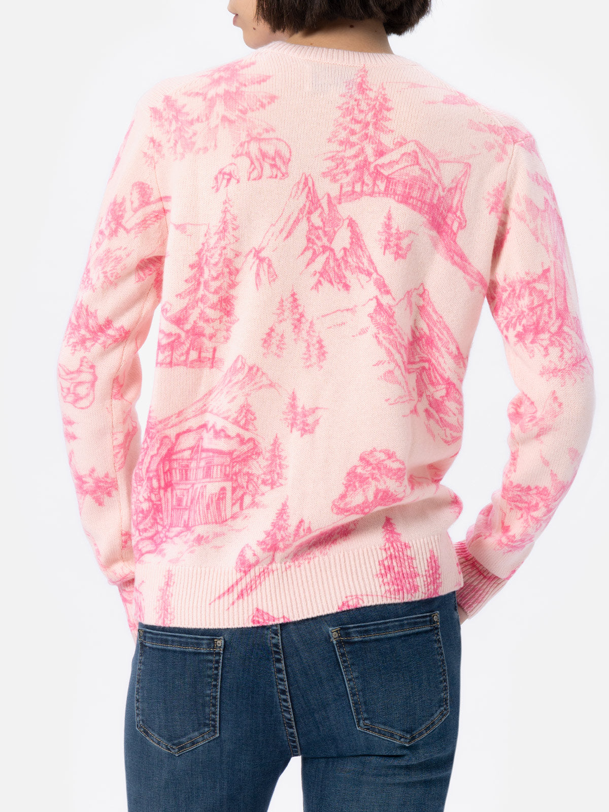 Woman pink sweater New Queen with toile de jouy print and Chalet e Rosè embroidery