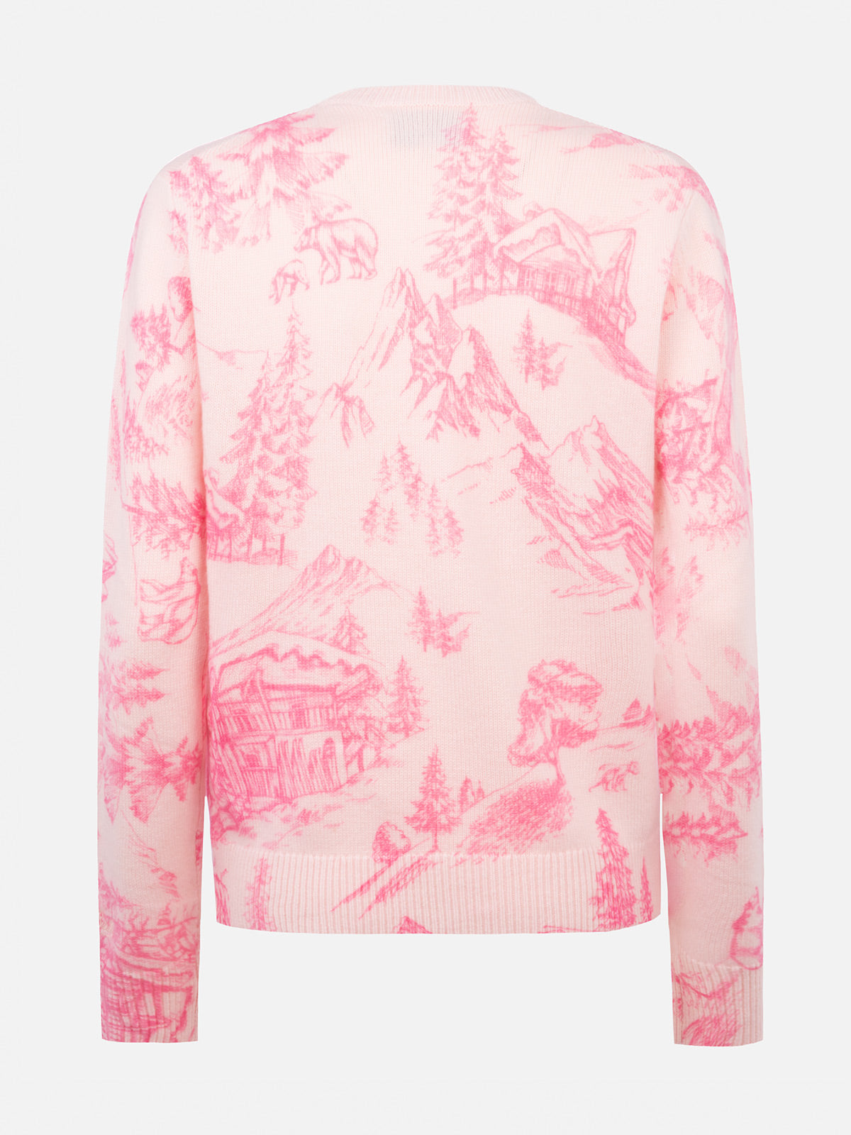 Woman pink sweater New Queen with toile de jouy print and Chalet e Rosè embroidery