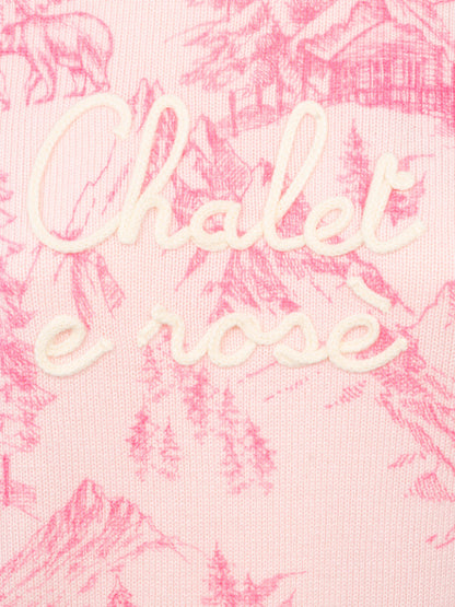 Woman pink sweater New Queen with toile de jouy print and Chalet e Rosè embroidery