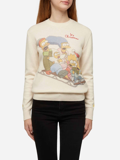 Woman white sweater New Queen with Simpson family print | SIMPSON FAMILY SPECIAL EDITION
