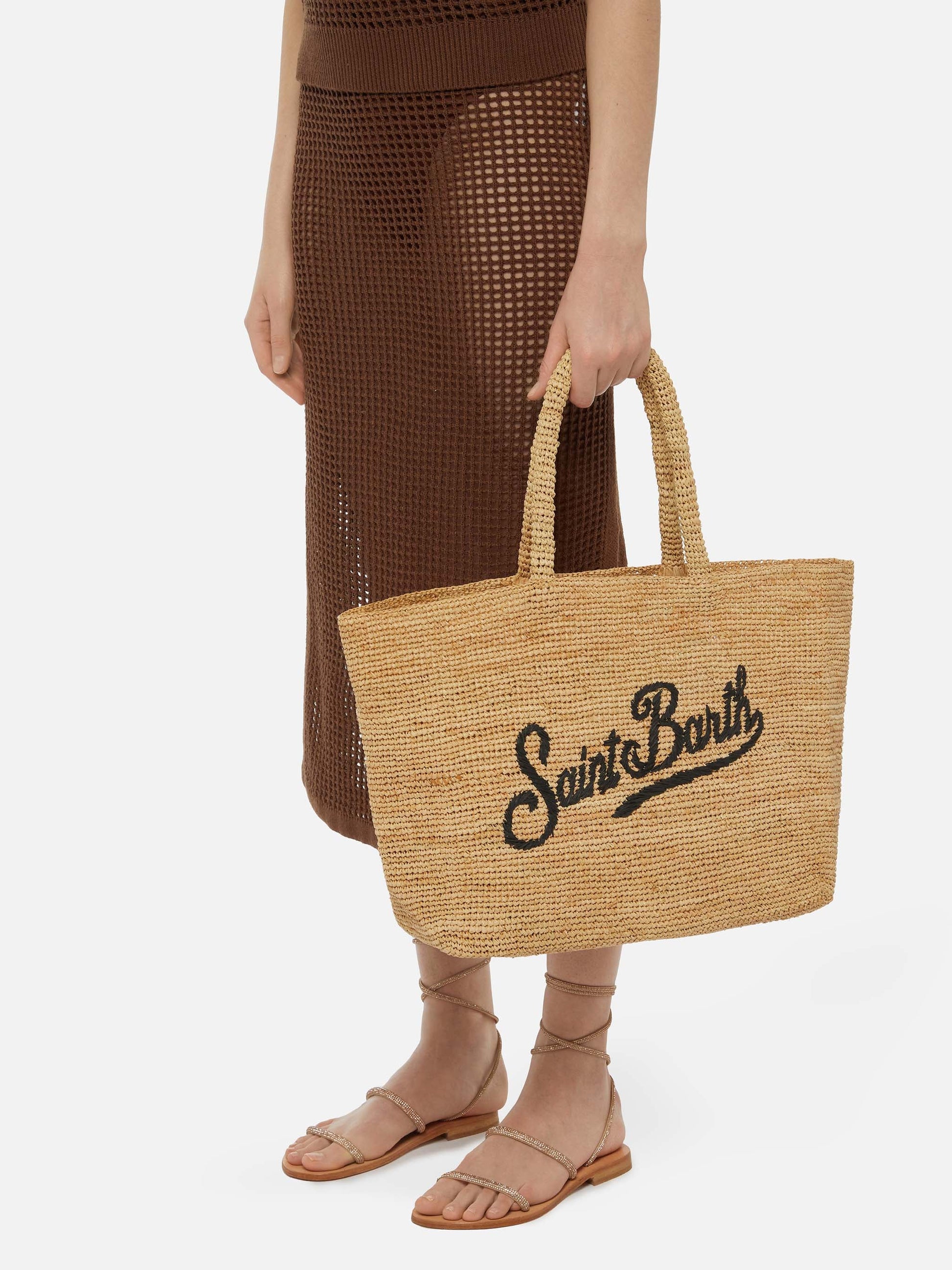 Beige Raffia Beach bag with cotton pouch - MC2 Saint Barth