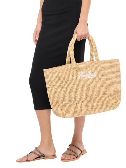 Beige Raffia Beach bag with cotton pouch - MC2 Saint Barth