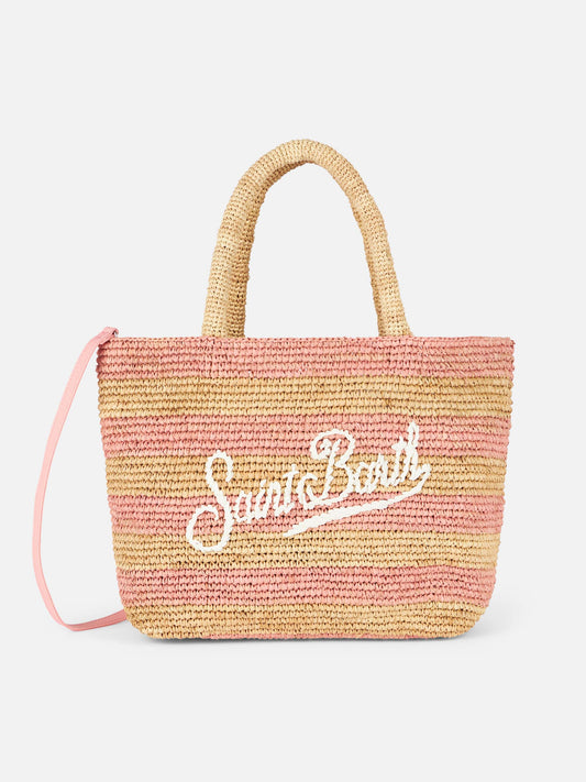 Pink striped Raffia Beach midi bag with cotton pouch - MC2 Saint Barth