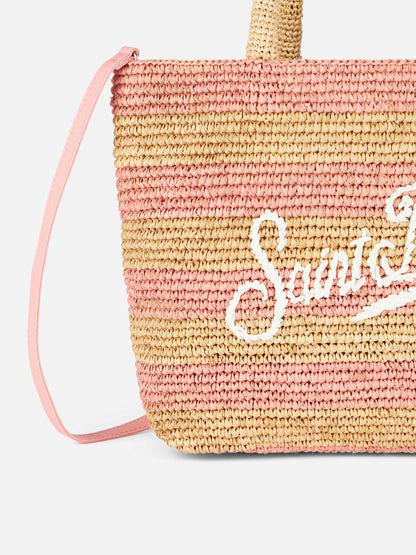 Pink striped Raffia Beach midi bag with cotton pouch - MC2 Saint Barth