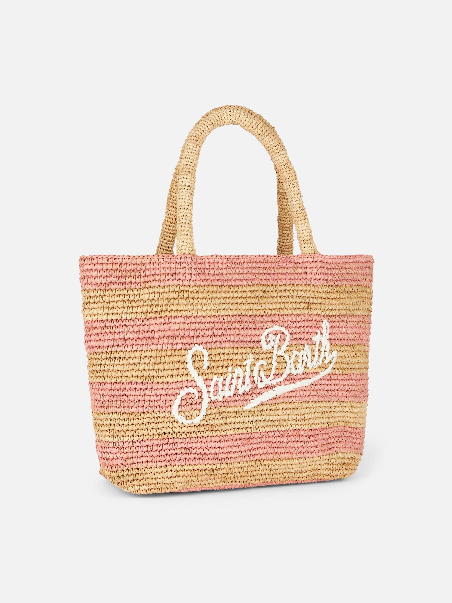 Pink striped Raffia Beach midi bag with cotton pouch - MC2 Saint Barth