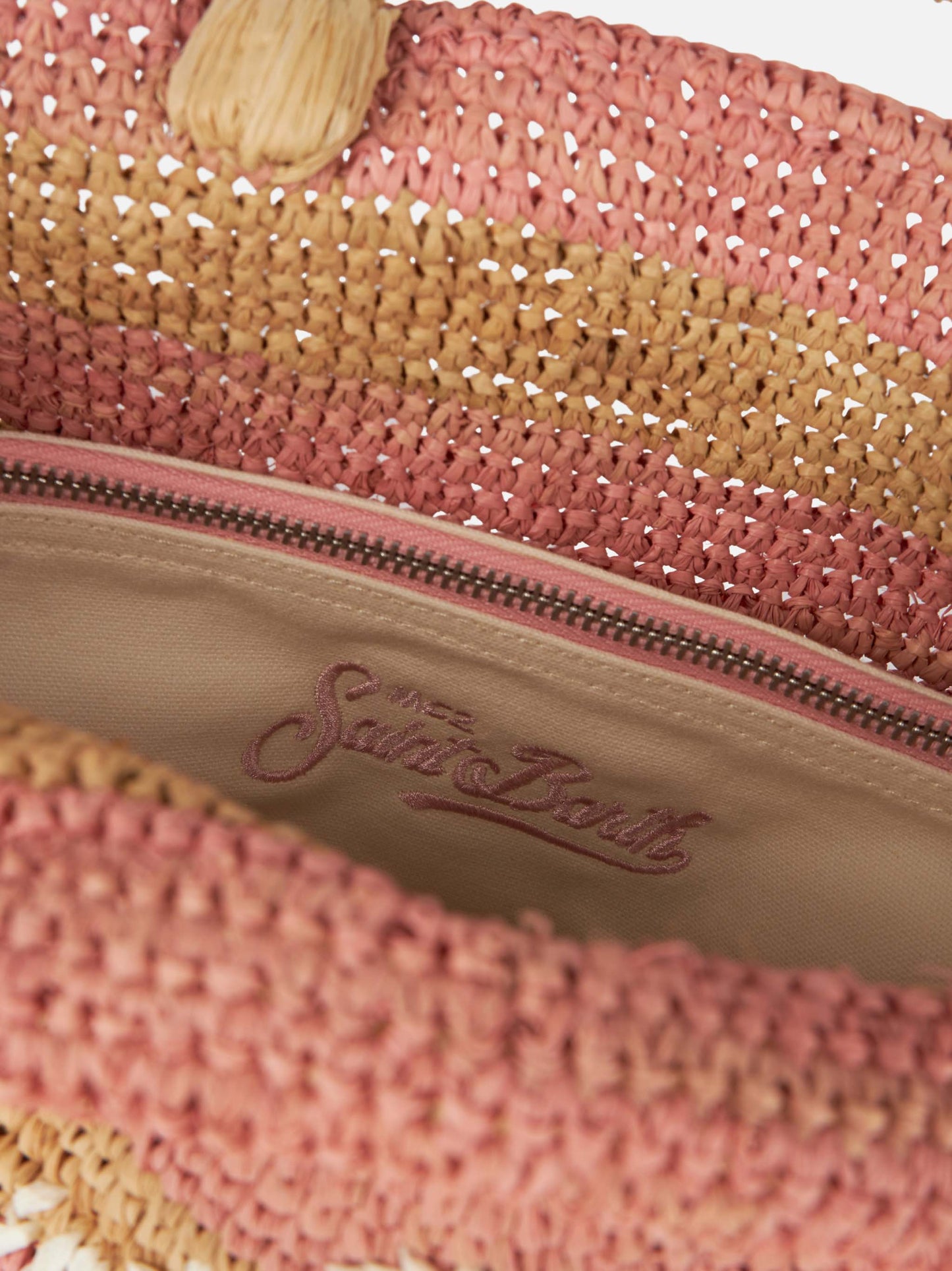 Pink striped Raffia Beach midi bag with cotton pouch - MC2 Saint Barth