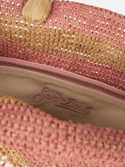 Pink striped Raffia Beach midi bag with cotton pouch - MC2 Saint Barth