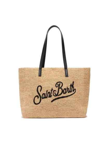 Beige Raffia City bag with Saint Barth embroidered logo - MC2 Saint Barth