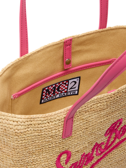 Beige Raffia City Mid bag with Saint Barth embroidered logo - MC2 Saint Barth