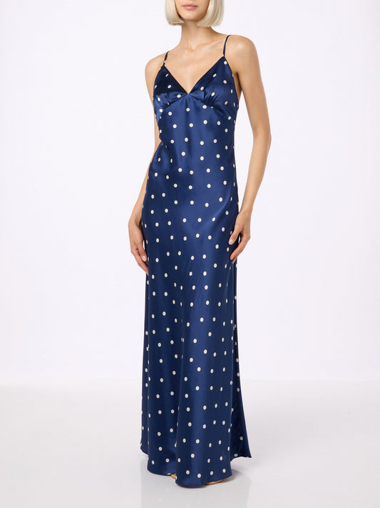 Ravel pure silk slim dress with polka dots print
