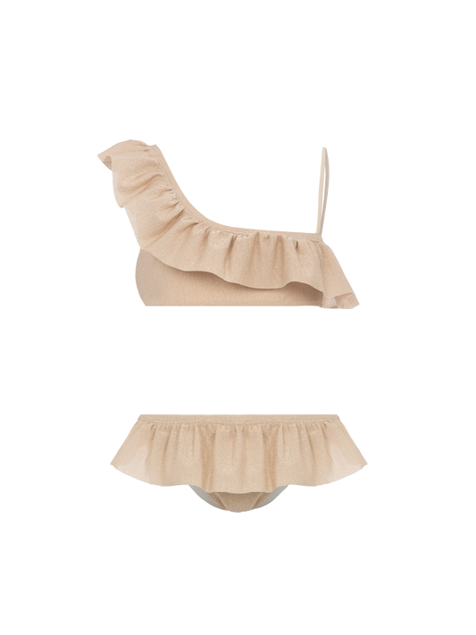 Rey one-shoulder lurex ruffled bikini